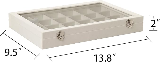 Frebeauty Velvet Jewelry Tray,24 Grid Jewelry Organizer with Clear Lid,Earring Holder Organizer with Clasp,Drawer Insert Rings Pendants Brooches,13.8 x 9.5 x 2 Inches,Gift for Women Girls(Beige)