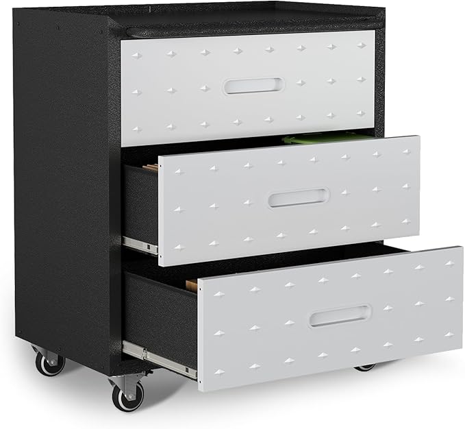 Tool Storage Cabinet, Rolling Tool Cabinet with 3 Drawers, Metal Storage Cabinet for Garage, Tool Room, Assembly Required(Black and Gray)