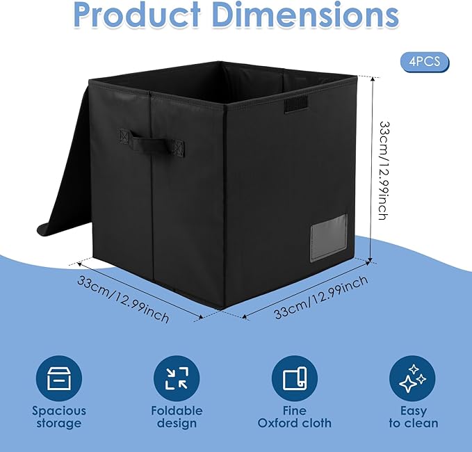 1/4 Pcs Vinyl Record Storage Box with Lid and Handles, Oxford Cloth Record Album Storage Crate, Foldable and Stackable Record Organizer Storage Case for Collecting Valuable Album (4/no lock)