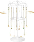 MODOWEY Rotating Necklace Holder Organizer Display Stand with 42 Hooks, 2 Tier Adjustable Metal Tree for Long Necklace Hanger Selling, Tall Spinning Bracelet Storage Rack for Men Women, White