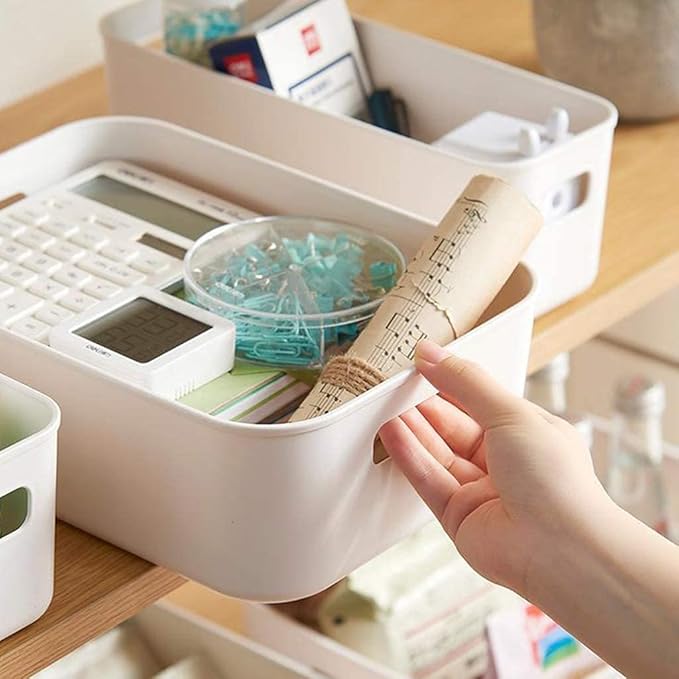 Plastic Storage Bins,Versatile Kitchen Pantry Organization and Storage,for Plastic Storage Container Under Bed,Under Sink Bathroom Organizer (2 Pack Narrow, White)