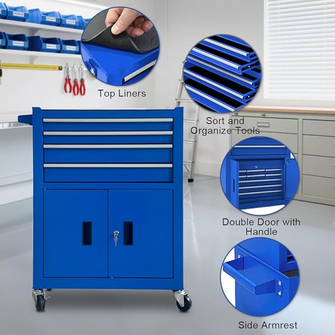Tool Chest 13-Drawer with Double Door Handle,2 in 1 Detachable Rolling Tool Chests with Wheels and Drawers,Large Tool Box with Lock for Warehouse,Garage (Blue)