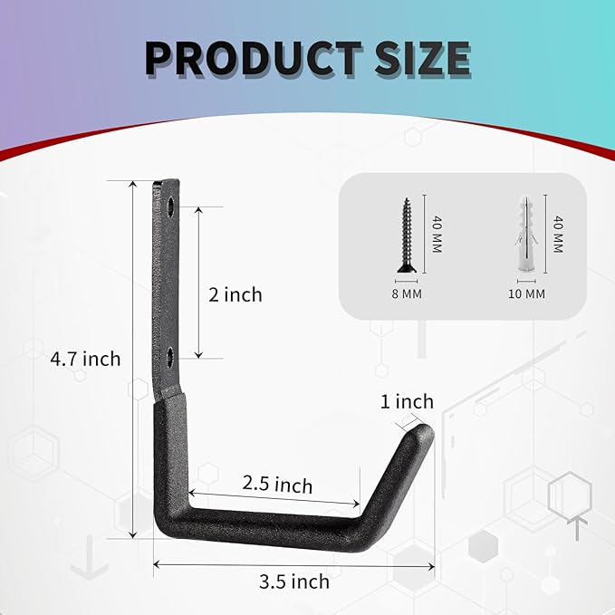 Heavy Duty Steel Hooks - Garage & Garden Tool Organizer, Wall Mount Hooks, Hose Hanger (12, Small)