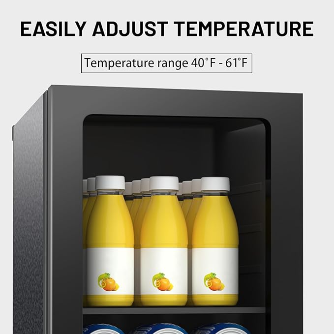Beverage Refrigerator Cooler, 0.9 Cu.ft Mini Fridge Holds 24 Cans, Solid Door, Manual Temperature Control (at the Back), Quiet Compact Drink Fridge for Soda, Beer, Wine, Office, Dorm, Bar