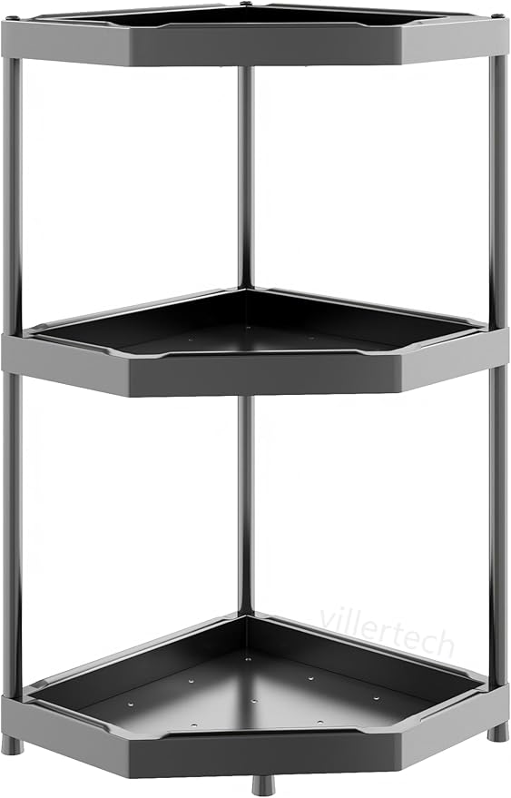 Kitchen Corner Shelf Countertop 3 Tier Bathroom Counter Organizer Cabinet Corner Storage Shelf Spice Rack Makeup Organizer Under Sink Black