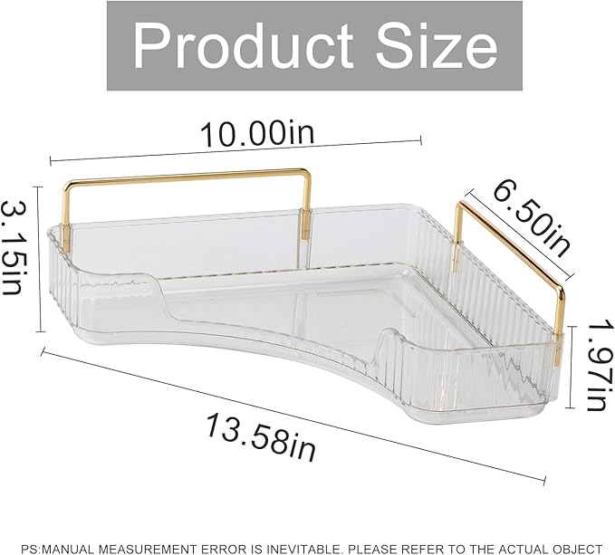 Corner Bathroom Countertop Organizer, Vanity Organizer Trays for Counter, Makeup Organizers, Perfume Tray, Skincare Shelf Storage Gifts for Women Girl Student (Clear, 1 Tier)