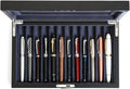 Wooden Pen Display Case – 12 Slot Lockable Fountain Pen Storage Box, Black Collectors Display with Glass Top, Gift for Men