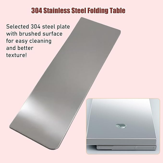 304 Stainless Steel Folding Wall Shelf Wall Mount Kitchen Storage Shelves Rounded Corners Food-Grade Folding Table Thickened Bracket for Laundry Room Garage Restaurant.(90x35cm/35.4x13.8in)