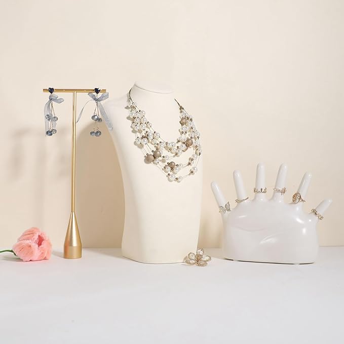 GemeShou Beige necklace hanger jewelry organizer, Velvet jewelry stand necklace holder, jewelry mannequin bust for necklaces, Jewelry boutique store photography props【Beige-Large height 11.8 inch】