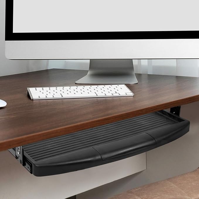 Under Desk Keyboard Tray with Adjustable Height, Ergonomic Slide-Out Keyboard Organizer, Black ABS Holder for Home and Office Use