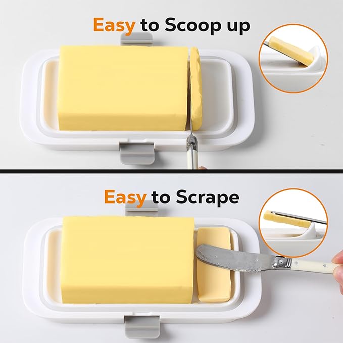 Pisol Large Butter Dish with Lid for Countertop and Fridge Refrigerator Door Shelf, Airtight 250g Butter Keeper for East Coast/West Coast/European/Kerrygold Butter/French Butter/Cream Cheese