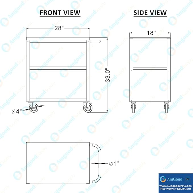 18 in. Wide X 28 in. Long X 33 in High | 3 Shelf Metal Utility Cart on Wheels with Handle