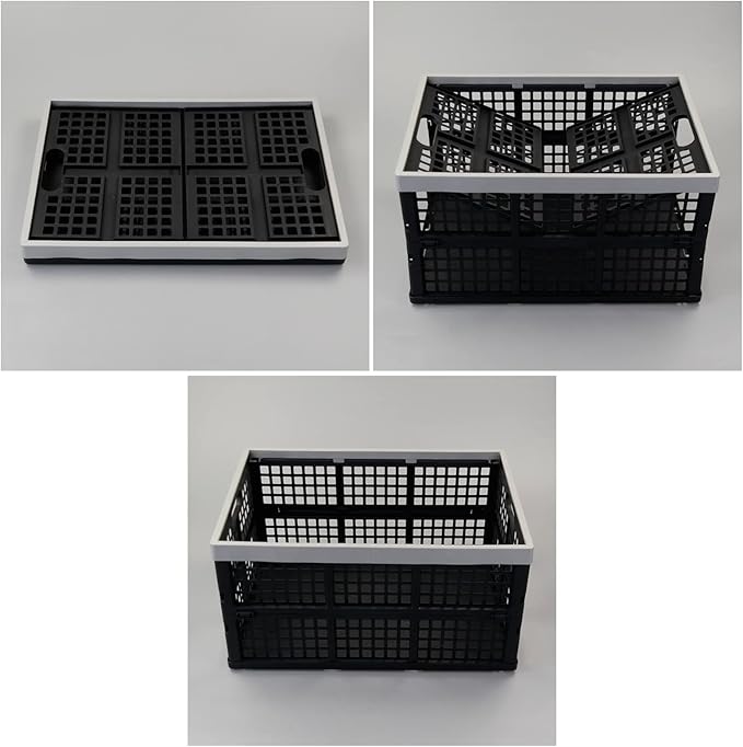 Anbers 42 L Plastic Collapsible Storage Crate, Folding Milk Crate Storage Bins, 4 Packs