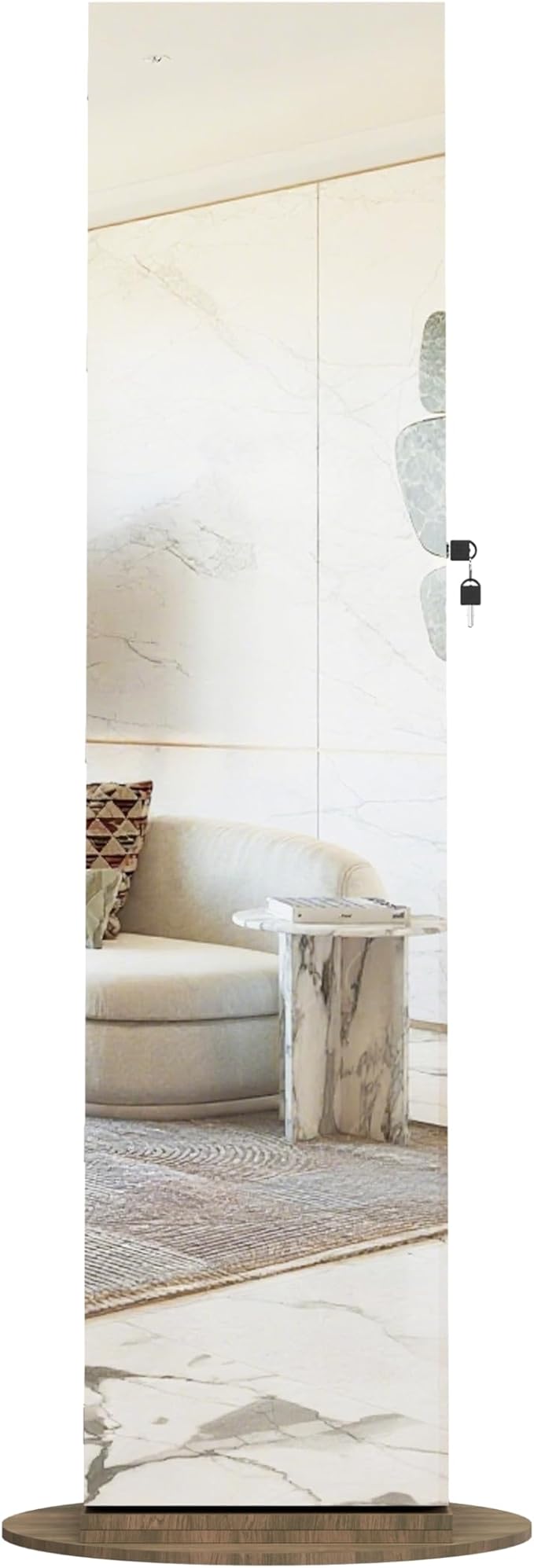 Montary 360° Rotating Jewelry Cabinet with Full-Length Mirror - Freestanding Jewelry Armoire with Lockable Storage, Built-In Lighted Mirror & Back Display Shelves,Brown