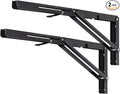 YUMORE Folding Shelf Brackets, 18 Inch Heavy Duty Collapsible Shelf Bracket, Black DIY L Bracket for Workbench Folding Table Hinge, Max Load: 330lb, 2 Pack