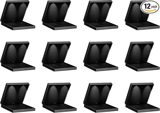 Allure - Bulk Case Of 12 - Large Necklace Box With LED Light, Square Shaped, Elegant Diamond Necklace Case, For Unique Proposal Or Wedding, Luxury Black Velvet Interior Jewelry Display Gift Box.