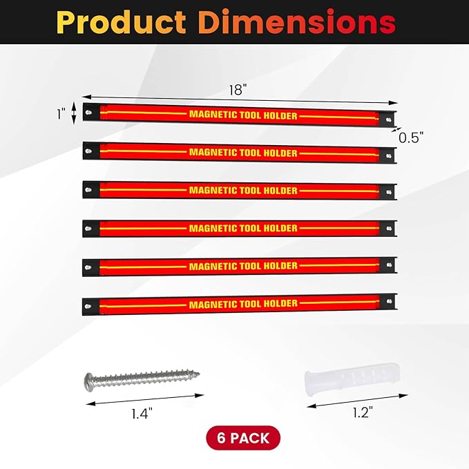 Goplus 6PCS 18" Magnetic Tool Holder, Wall Mounted 176LBS Capacity Magnetic Tool Organizer, Heavy Duty Metal Tool Rack, Tool Magnet Bar, Magnetic Tool Holder Strip for Garage Workshop