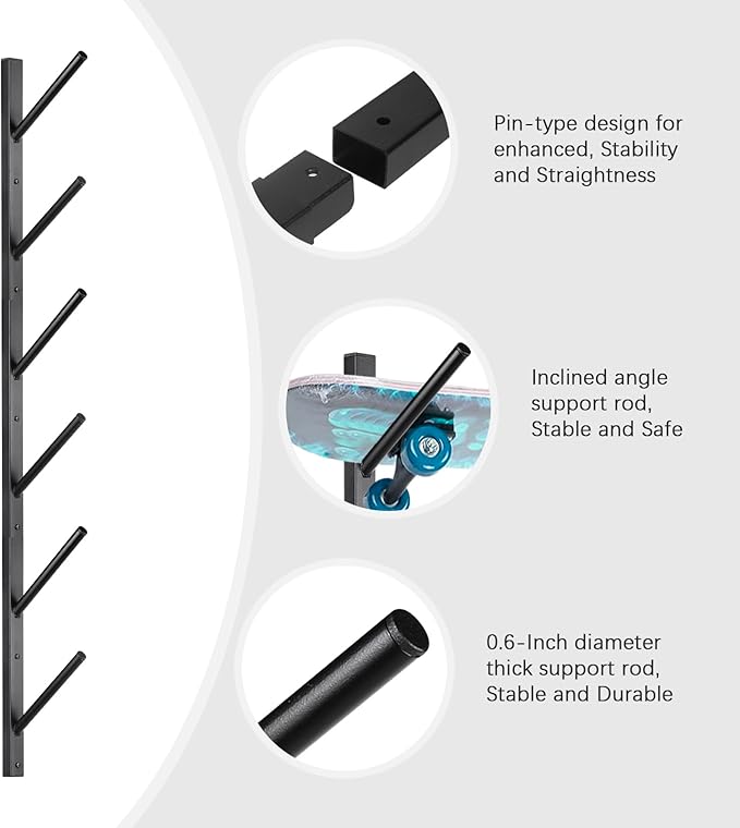 Skateboard Rack Wall Mount – Skateboard Wall Hanger, Snowboard Display Wall Mount, Ski Holder | 6-Floor Skateboard & Ski & Snowboard Storage Rack | Snowboard & Ski Lover Gifts