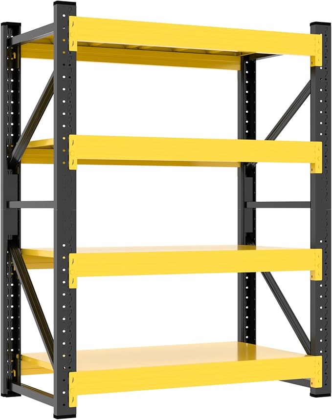 4000LBS Garage Storage Shelves, 47" W Garage Shelving Heavy Duty Adjustable Shelving Unit, 4 Tier Metal Utitly Shelves Industrial Shelving for Warehouses,Basement,Black Yellow