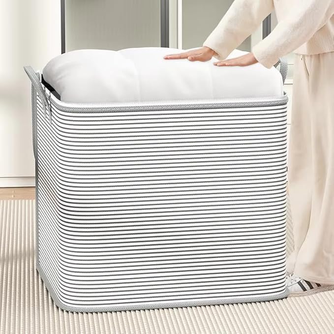 2 Pack Large Foldable Laundry Basket with Zipper Lid – 180L Storage Organizer Bin, Thickened Non-Woven Fabric, Handles for Clothes, Blankets