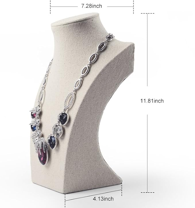 Oirlv Linen Necklace Display Bust 3D Necklace Organizer Jewelry Display Holder (H-11.8inches)
