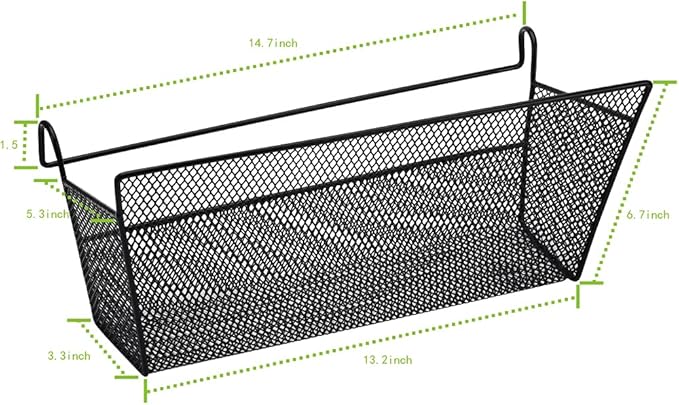 2 pcs Hanging metal mesh bedside storage basket， student dormitory bed storage baskets,used for bedside storage, beverage tissues and office rooms with hooks (black)