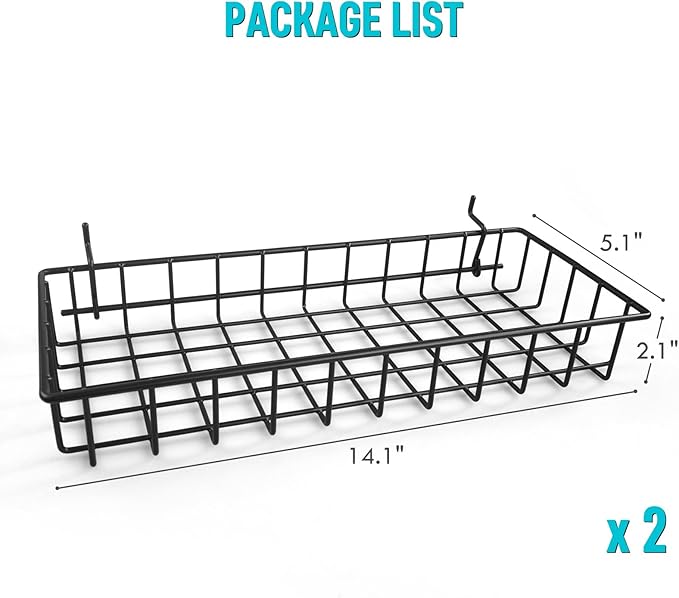 G.CORE Large Peg Board Baskets - 2 Pack Metal Shallow Tray Shelves for 1/4 Pegboards - Spray Bottle Holders Can Organizers for Garage Workbench Shop Hobby Craft Tool Organization (Black)