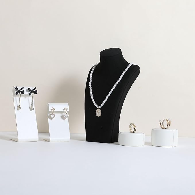 GemeShou Black necklace storage organizer for sale, Velvet necklace holder stand, jewelry bust display stands, Jewelry Mannequin for Countertop, Showcase【Black-Small height 7.68 inch】