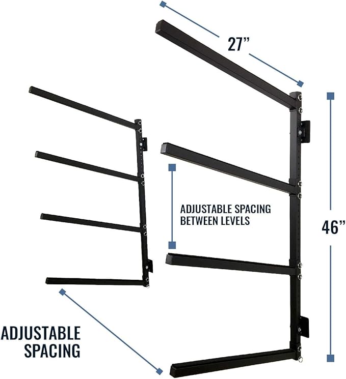 StoreYourBoard G-Kayak Wall Rack – Heavy-Duty Indoor Kayak Rack for 4 Boats, Adjustable Storage Wall Mount Hanger, Space-Saving Indoor Storage for Kayak Wall Mount - Holds 400 lbs - Silver