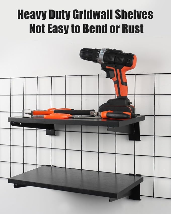 6 Pack GridWall Shelves with Metal Brackets, 16"x 6" Wooden Grid Wall Shelf Heavy Duty Organizer Accessories for Garage Home Visualizer Workbench and Bitchenette