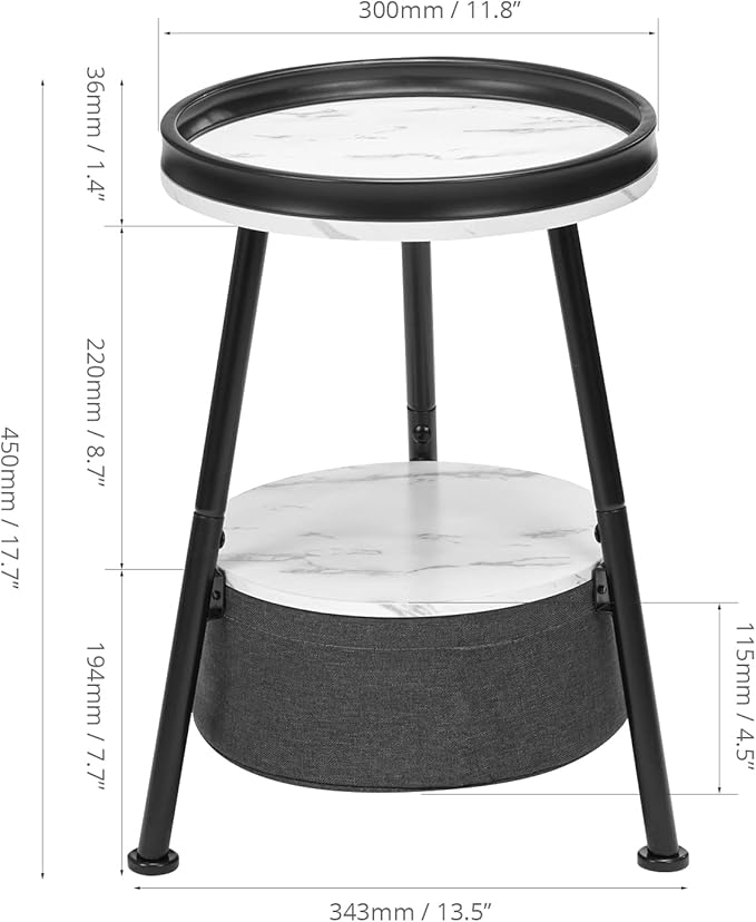 Round End Table, 11.8*17.8' Round Sofa Table, Small Round Table, Small Coffee Table, Living Room, Bedroom
