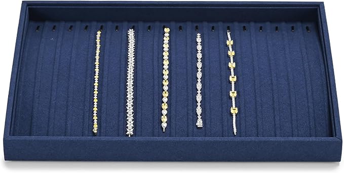 Microfiber Jewelry Trays 16 Slots Necklace Tray Necklace Bracelet Display Tray Jewelry Drawer Organizer Tray Necklace Holder for Necklace,Bracelets,Watch Storage(Blue)