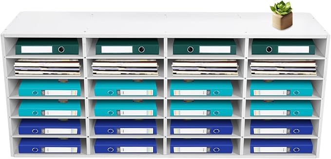 Mail Sorter Organizer, 24 Compartments Mailbox for Classroom, Desktop File Organizer with Adjustable Shelves, for Office Home Classroom, PVC, White