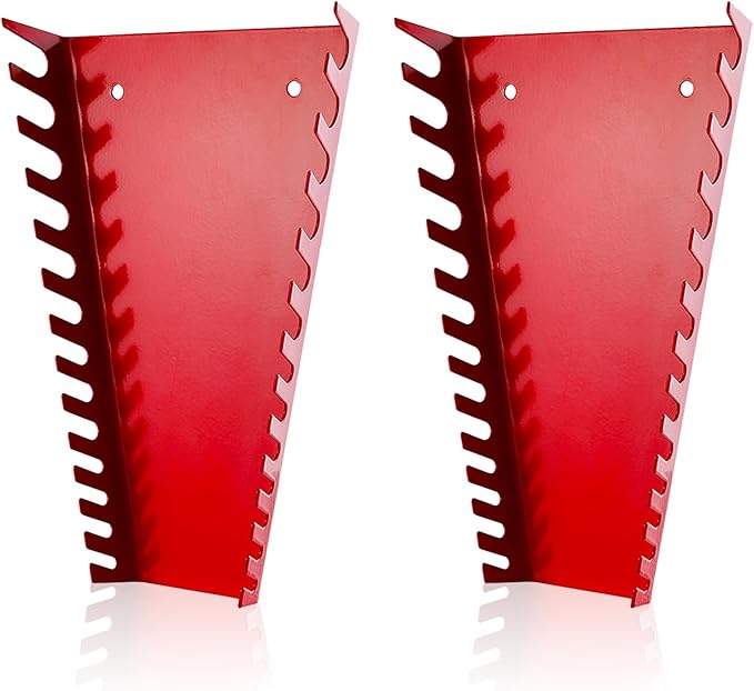 ALOANES 26-Slot Metal Wrench Organizer, Heavy Duty Wrench Organizer Tray for Tool Box, Professional Fit SAE & Metric Wrench Storage, 2 Pack Wrench Holders(Red)