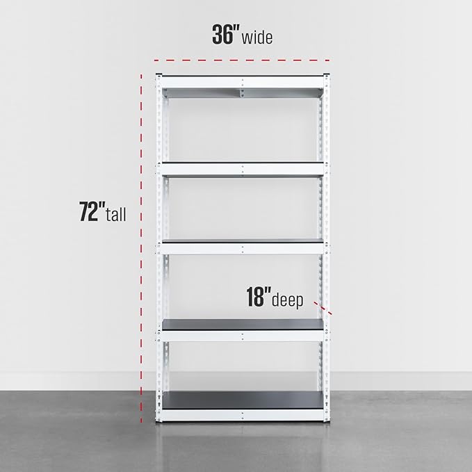 SafeRacks Modular Garage Shelving - 5 Tier Storage Shelves, Tall Metal Rack Shelves for Storage, Heavy Duty Steel Shelf Organizer for Garage, Or Kitchen Pantry (White, 18 x 36 x 72)