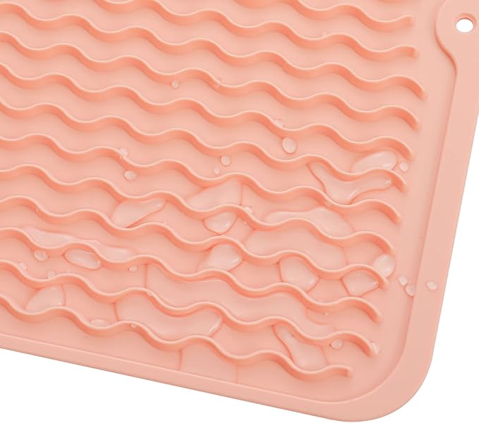 Silicone Dish Drying Mat for Multiple Usage,Easy clean,Eco-friendly,Heat-resistant Silicone Mat for Kitchen Counter or Sink,Refrigerator or Drawer liner Pink M 12 inches x 12 inches