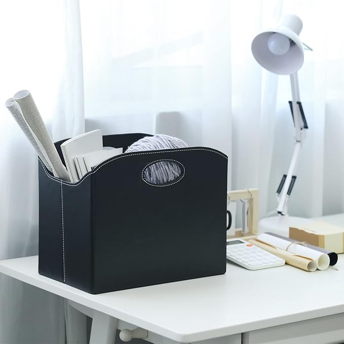 EZDeco Magazine Holder Foldable Magazine Rack Floor PU Leather File Holder Newspaper Book Storage Magazine Basket Document File Folder Organizer for Office Home Christmas gifts