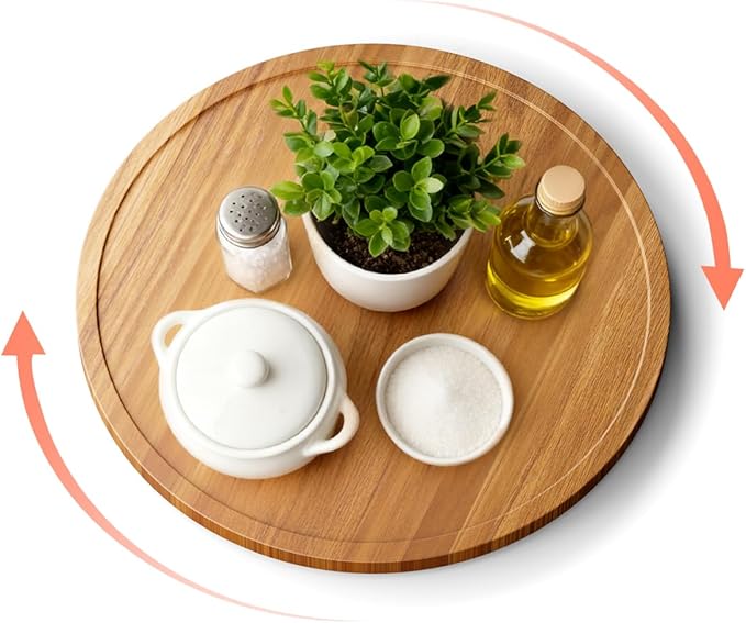 12" Acacia Wood Lazy Susan Turntable Organizer for Table Top, Round Wooden Lazy Susan Storage for Cabinet Countertop Pantry, Decorative Tray for Kitchen Bathroom Decor Coffee Bar Accessories