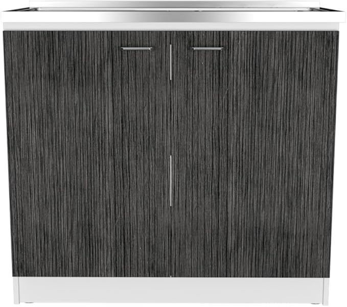 Tuhome Napoles Laundry Sink, Utility Sink with Stainless Steel Integrated Sink, Cabinet and Pull-Out Faucet Cabinet All in one for Laundry Room, Utility Room, Bathroom and Kitchen, White/Smokey Oak