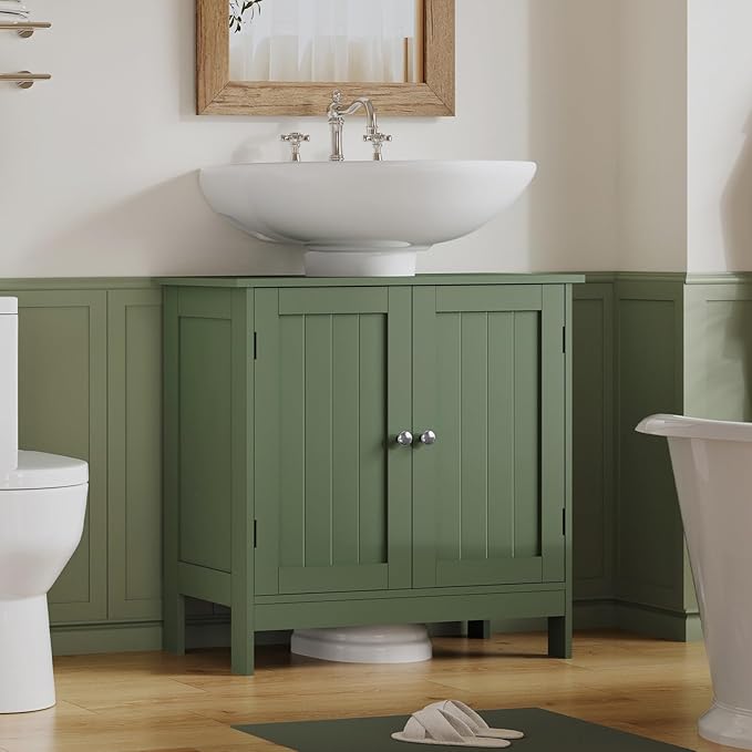 TEENFON Pedestal Sink Storage Cabinet, Under Sink Cabinet with 2 Doors & Shelf, Under Bathroom Sink Cabinet, Pedestal Sink Storage for Bathroom, Green