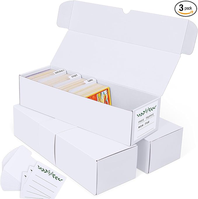 Trading Card Storage Box, Cardboard Storage Boxes with Dividers for Baseball, Sports, Game, Playing Card Collection Organizer, pack of 3