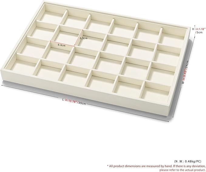 24 Grids Microfiber Jewelry Trays Ring Earrings Organizer Tray Stackable Jewelry Drawer Organizer(Beige)