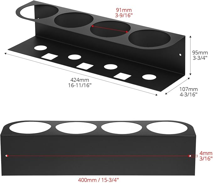 QWORK 4-Spray Bottle Holder Organizer, Wall Mount Aerosol Can Storage Rack for Garage & Workspace, Powder Coated Steel, Black,