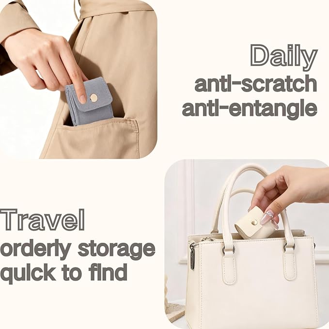 Mini Travel Jewelry Bag,Mini Jewelry Pouch,Protable travel Jewelry Storage Organizer Case,Small Jewelry Storage Roll with Buckle for Earrings,Rings,Necklaces (Off-white, 1Pcs)