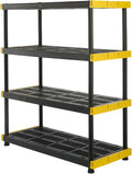 CX Black & Yellow, 4-Tier Heavy Duty Plastic Storage Shelving Unit, 200lbs/shelf (55"H x 48"W x 20"D), for Garage Tools, Basement & Outdoor Organization, Modular Rack