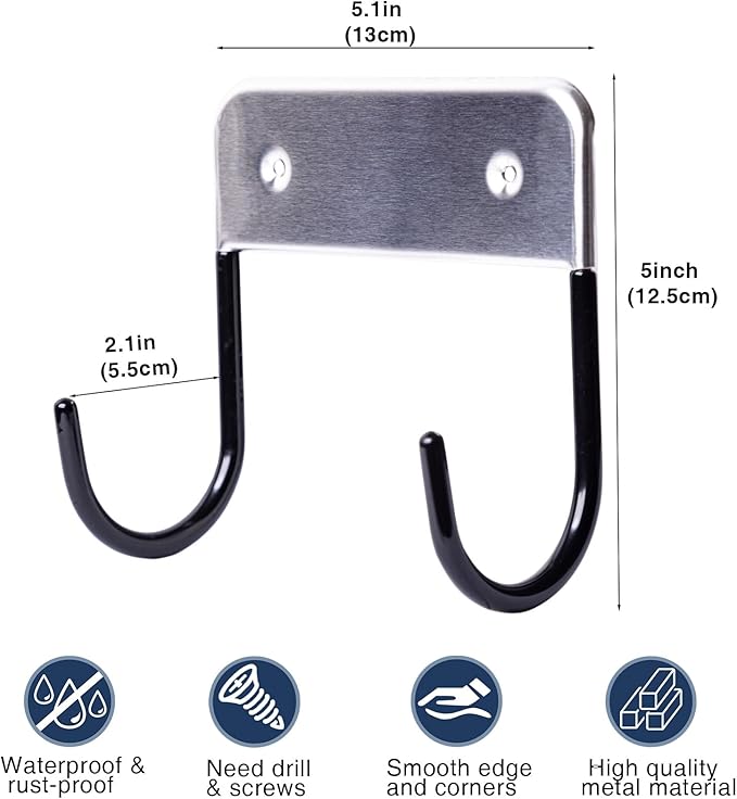 Ironing Board Hanger Wall Mount, Ironing Board Holder for Y or T Shaped,Stainless Steel Wall Hook Iron Board Holder for Laundry Rooms with 2 Hooks (Black)