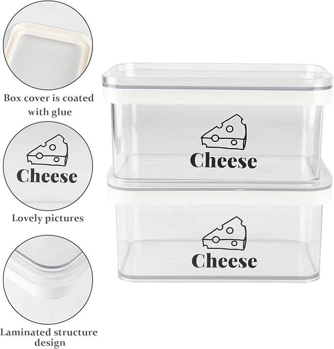 Cheese Container for Refrigerator 2 Pack,Shredded Cheese Storage Container With Lid,Bpa-Free Deli Meat Storage Containers,Cream Cheeses,Fridge Organizers and Storage for Slice Cheeses Holder