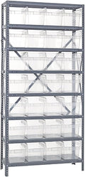 Quantum Storage Systems 1275-SB807CL Solid Heavy Duty 8 Shelves 28 STORE-MAX Clear Bins 75" H x 36" W x 12" D