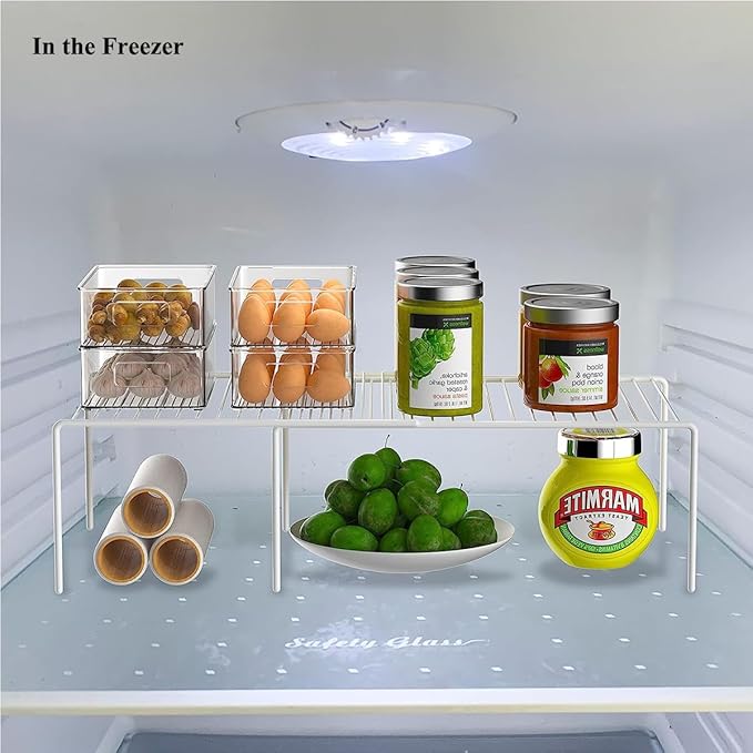 Expandable Cabinet Storage Organizer Shelf, Freezer Shelf Kitchen Cabinet Pantry Spice Rack for Plate Cup Organizer with Scratch Resistant Feet, 2 Sets