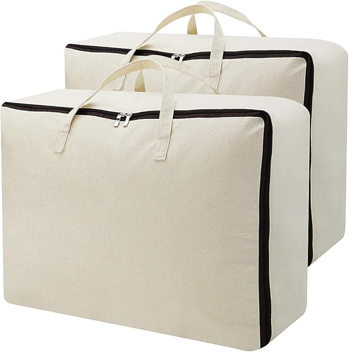 AMJ Set of 2, Storage Bags with 3-Side Zip Open & Handles, House Move or Winter Garment Storage in Wardrobe, Beige